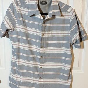 Eddie Bauer Men's Blue and White Striped Shot Sleeve M Shirt EUC AM